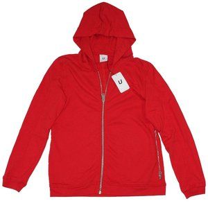U CLOTHING Red Garment Dye Terry Zip Hoodie